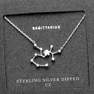 SAGITTARIUS Silver Dipped CZ Zodiac Necklace Constellation Star Sign Pendant